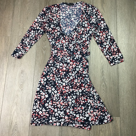 Banana Republic Wrap Midi Dress 3/4 Sleeve All Over Print Floral Multicolor XS - Picture 1 of 5